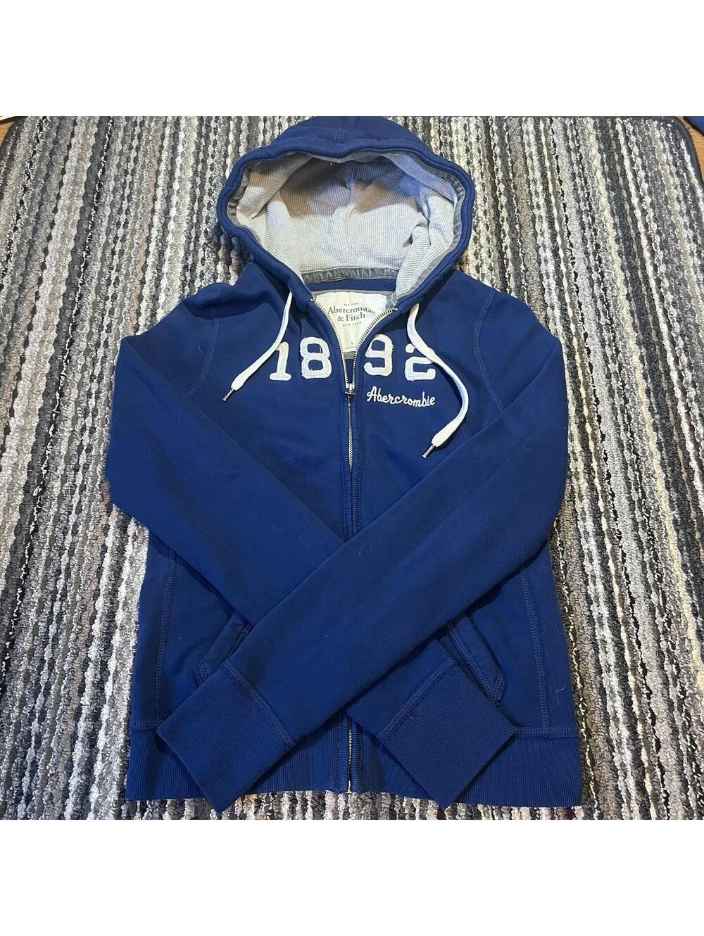 Abercrombie & Fitch Blue Full Zip Hoodie Sweatshirt Women M A&F 1892 Waffle Hood